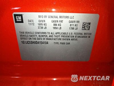 Zdjęcie 12 z 12 samochodu: 2013 CHEVROLET SONIC LT VIN:1G1JC5SH8D4154104 - miniatura