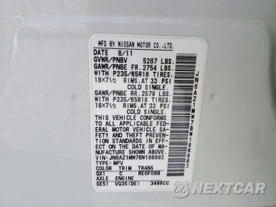 Zdjęcie 13 z 13 samochodu: 2011 NISSAN MURANO S VIN:JN8AZ1MW7BW186882 - miniatura
