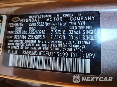 Zdjęcie 13 z 13 samochodu: 2015 HYUNDAI SANTA FE GLS VIN:KM8SMDHF0FU116499 - miniatura