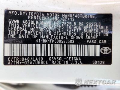 Zdjęcie 13 z 13 samochodu: 2013 TOYOTA CAMRY XLE V6 VIN:4T1BK1FK5DU536583 - miniatura