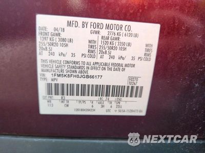 Zdjęcie 12 z 12 samochodu: 2018 FORD EXPLORER LIMITED VIN:1FM5K8FH0JGB66177 - miniatura