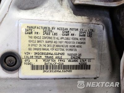 Zdjęcie 12 z 12 samochodu: 2006 NISSAN SENTRA 1.8 VIN:3N1CB51DX6L512420 - miniatura