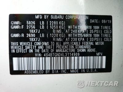 Zdjęcie 14 z 14 samochodu: 2020 SUBARU OUTBACK LIMITED XT VIN:4S4BTGND4L3114909 - miniatura