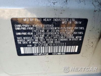 Zdjęcie 13 z 13 samochodu: 2014 SUBARU XV CROSSTREK 2.0 PREMIUM VIN:JF2GPAWC9EH333311 - miniatura