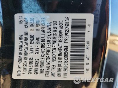 Zdjęcie 12 z 12 samochodu: 2013 HONDA CIVIC LX VIN:2HGFG3B50DH506768 - miniatura