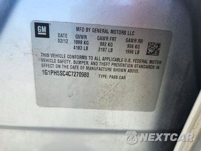 Zdjęcie 12 z 12 samochodu: 2012 CHEVROLET CRUZE LTZ VIN:1G1PH5SC4C7270980 - miniatura