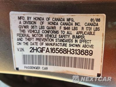 Zdjęcie 12 z 12 samochodu: 2008 HONDA CIVIC LX VIN:2HGFA16568H313689 - miniatura