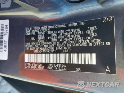 Zdjęcie 12 z 12 samochodu: 2007 TOYOTA TUNDRA SR5 VIN:5TBEV54117S453311 - miniatura