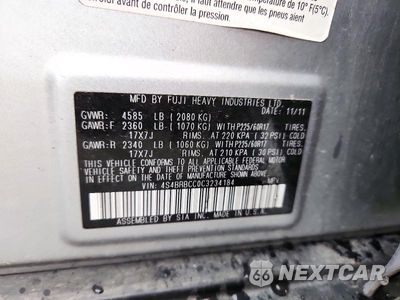 Zdjęcie 12 z 12 samochodu: 2012 SUBARU OUTBACK 2.5I PREMIUM VIN:4S4BRBCC0C3234184 - miniatura