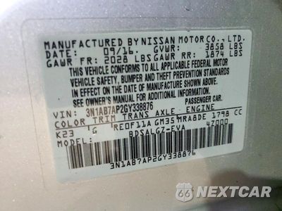 Zdjęcie 12 z 12 samochodu: 2016 NISSAN SENTRA SL VIN:3N1AB7AP2GY338876 - miniatura