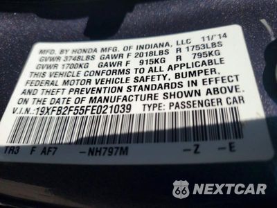 Zdjęcie 12 z 12 samochodu: 2015 HONDA CIVIC LX VIN:19XFB2F55FE021039 - miniatura