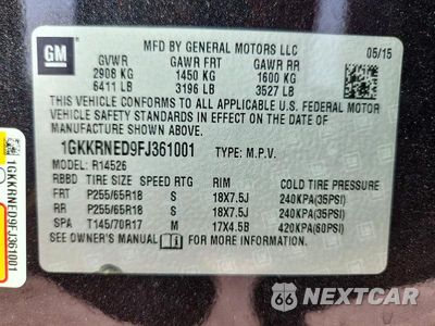 Zdjęcie 13 z 13 samochodu: 2015 GMC ACADIA SLE VIN:1GKKRNED9FJ361001 - miniatura