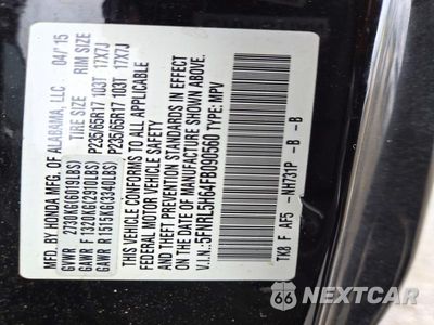 Zdjęcie 14 z 14 samochodu: 2015 HONDA ODYSSEY EXL VIN:5FNRL5H64FB090560 - miniatura