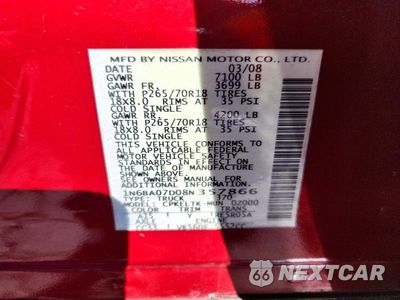 Zdjęcie 12 z 12 samochodu: 2008 NISSAN TITAN XE FFV VIN:1N6BA07D08N357866 - miniatura