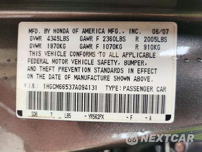Zdjęcie 13 z 13 samochodu: 2007 HONDA ACCORD EX VIN:1HGCM66537A094131 - miniatura