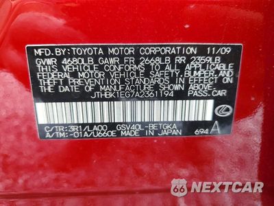 Zdjęcie 13 z 13 samochodu: 2010 LEXUS ES 350 VIN:JTHBK1EG7A2361194 - miniatura