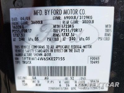 Zdjęcie 13 z 13 samochodu: 2005 FORD F150 SUPERCREW VIN:1FTRW14W65KE27155 - miniatura