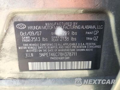 Zdjęcie 12 z 12 samochodu: 2008 HYUNDAI SONATA GLS VIN:5NPET46C78H378711 - miniatura