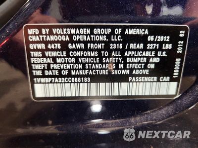 Zdjęcie 12 z 12 samochodu: 2012 VOLKSWAGEN PASSAT SE VIN:1VWBP7A32CC088183 - miniatura
