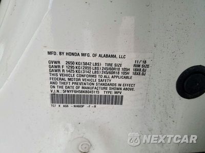 Zdjęcie 14 z 14 samochodu: 2019 HONDA PILOT EXL VIN:5FNYF6H58KB045115 - miniatura