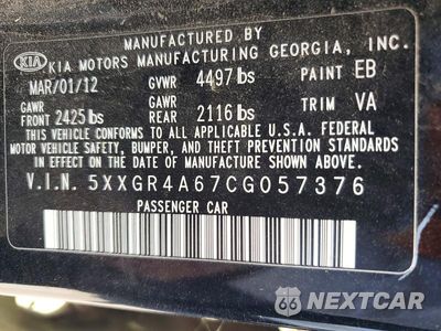 Zdjęcie 12 z 12 samochodu: 2012 KIA OPTIMA SX VIN:5XXGR4A67CG057376 - miniatura
