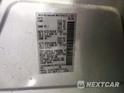 Zdjęcie 13 z 13 samochodu: 2016 NISSAN PATHFINDER S VIN:5N1AR2MN7GC665235 - miniatura