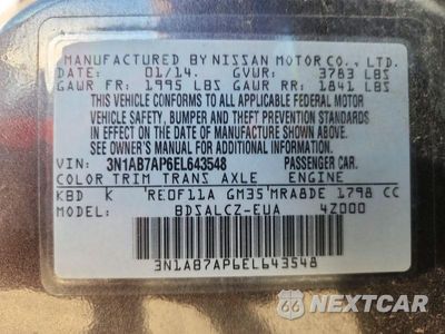 Zdjęcie 12 z 12 samochodu: 2014 NISSAN SENTRA S VIN:3N1AB7AP6EL643548 - miniatura