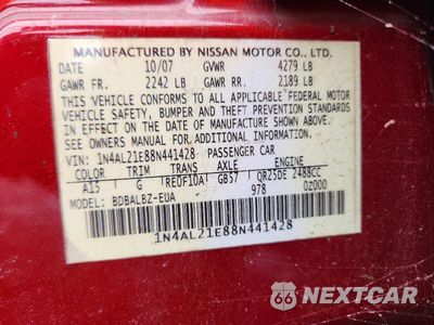 Zdjęcie 12 z 12 samochodu: 2008 NISSAN ALTIMA 2.5 VIN:1N4AL21E88N441428 - miniatura