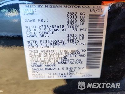 Zdjęcie 13 z 13 samochodu: 2014 INFINITI QX60 BASE VIN:5N1AL0MN2EC536757 - miniatura