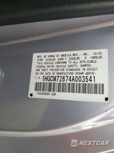 Zdjęcie 12 z 12 samochodu: 2004 HONDA ACCORD EX VIN:1HGCM72674A003541 - miniatura