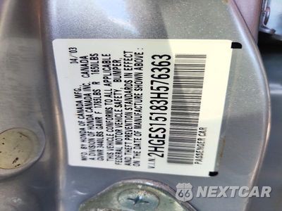 Zdjęcie 12 z 12 samochodu: 2003 HONDA CIVIC DX VIN:2HGES15183H576363 - miniatura
