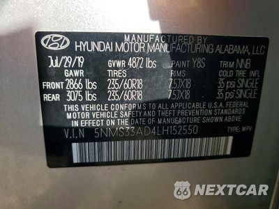 Zdjęcie 12 z 12 samochodu: 2020 HYUNDAI SANTA FE SEL VIN:5NMS33AD4LH152550 - miniatura