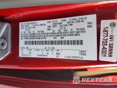Zdjęcie 12 z 12 samochodu: 2019 FORD ESCAPE SE VIN:1FMCU0G97KUB12100 - miniatura