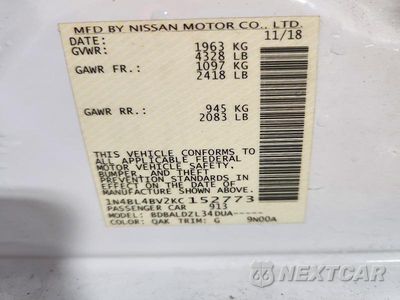 Zdjęcie 12 z 12 samochodu: 2019 NISSAN ALTIMA S VIN:1N4BL4BV2KC152773 - miniatura