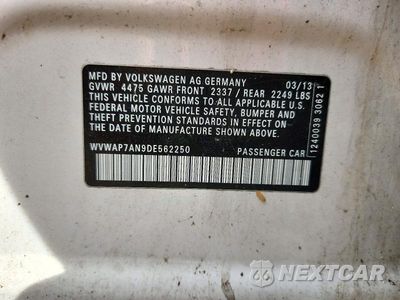 Zdjęcie 12 z 12 samochodu: 2013 VOLKSWAGEN CC SPORT VIN:WVWAP7AN9DE562250 - miniatura
