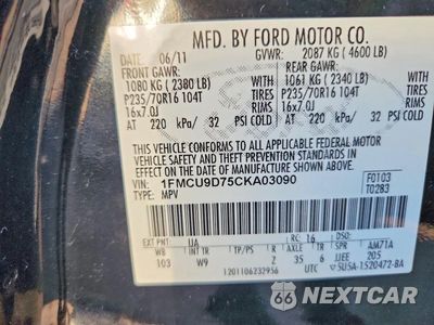 Zdjęcie 13 z 13 samochodu: 2012 FORD ESCAPE XLT VIN:1FMCU9D75CKA03090 - miniatura