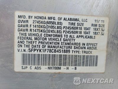 Zdjęcie 12 z 12 samochodu: 2012 HONDA RIDGELINE SPORT VIN:5FPYK1F78CB451889 - miniatura
