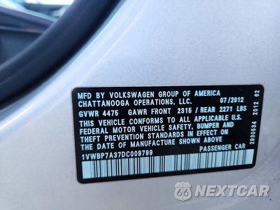 Zdjęcie 12 z 12 samochodu: 2013 VOLKSWAGEN PASSAT SE VIN:1VWBP7A37DC009799 - miniatura