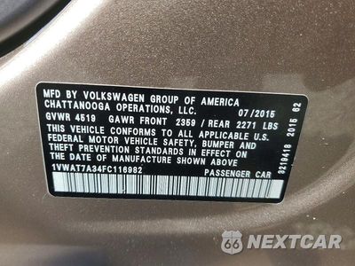 Zdjęcie 12 z 12 samochodu: 2015 VOLKSWAGEN PASSAT S VIN:1VWAT7A34FC116982 - miniatura