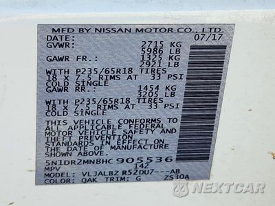 Zdjęcie 13 z 13 samochodu: 2017 NISSAN PATHFINDER S VIN:5N1DR2MN8HC905536 - miniatura
