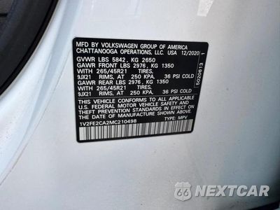 Zdjęcie 10 z 10 samochodu: 2021 VOLKSWAGEN ATLAS CROSS SPORT SEL PREMIUM R-LINE VIN:1V2FE2CA2MC210498 - miniatura