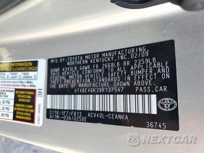 Zdjęcie 12 z 12 samochodu: 2009 TOYOTA CAMRY LE VIN:4T4BE46K39R137547 - miniatura