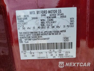 Zdjęcie 12 z 12 samochodu: 2006 FORD F150 VIN:1FTRF12W76NA34137 - miniatura