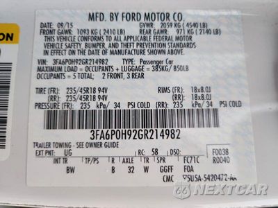 Zdjęcie 12 z 12 samochodu: 2016 FORD FUSION SE VIN:3FA6P0H92GR214982 - miniatura
