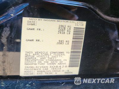 Zdjęcie 12 z 12 samochodu: 2019 NISSAN ALTIMA SR VIN:1N4BL4CV6KN308428 - miniatura