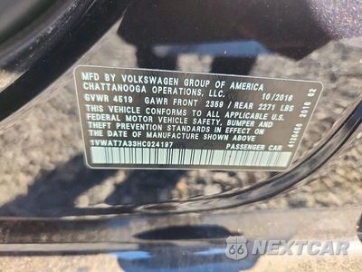 Zdjęcie 12 z 12 samochodu: 2017 VOLKSWAGEN PASSAT S VIN:1VWAT7A33HC024197 - miniatura
