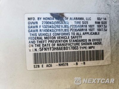 Zdjęcie 13 z 13 samochodu: 2014 HONDA PILOT EXL VIN:5FNYF3H66EB017003 - miniatura