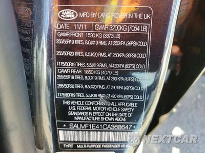 Zdjęcie 13 z 13 samochodu: 2012 LAND ROVER RANGE ROVER HSE LUXURY VIN:SALMF1E41CA368647 - miniatura