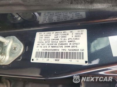 Zdjęcie 12 z 12 samochodu: 2007 HONDA ACCORD LX VIN:1HGCM56497A088514 - miniatura
