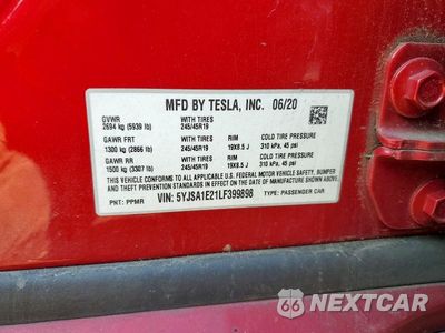 Zdjęcie 12 z 12 samochodu: 2020 TESLA MODEL S VIN:5YJSA1E21LF399898 - miniatura